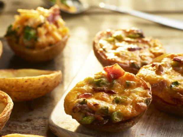 Potato skins with cheese & bacon