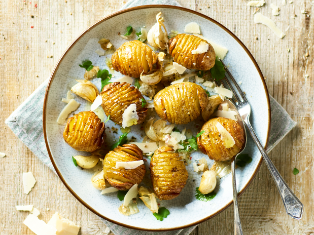 Baby Hasselbacks with Garlic & Parmesan