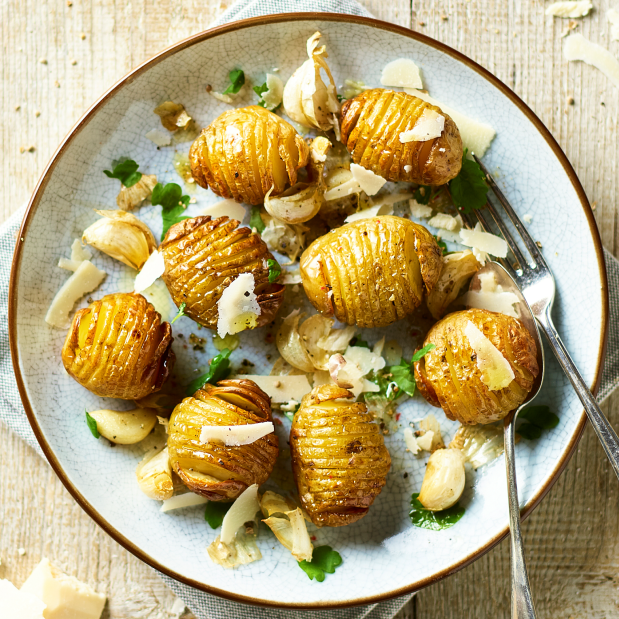 Baby Hasselbacks with Garlic & Parmesan