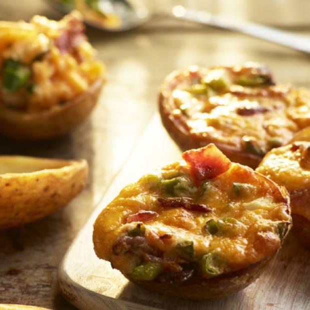 Potato skins with cheese & bacon