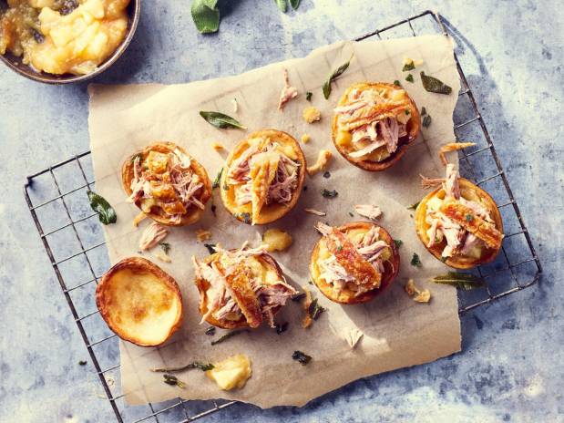 Baked Potato Skins with pork, apple & crispy sage