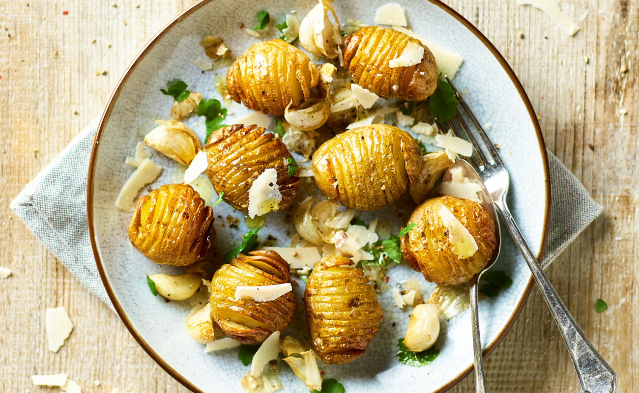 Baby Hasselbacks with Garlic & Parmesan